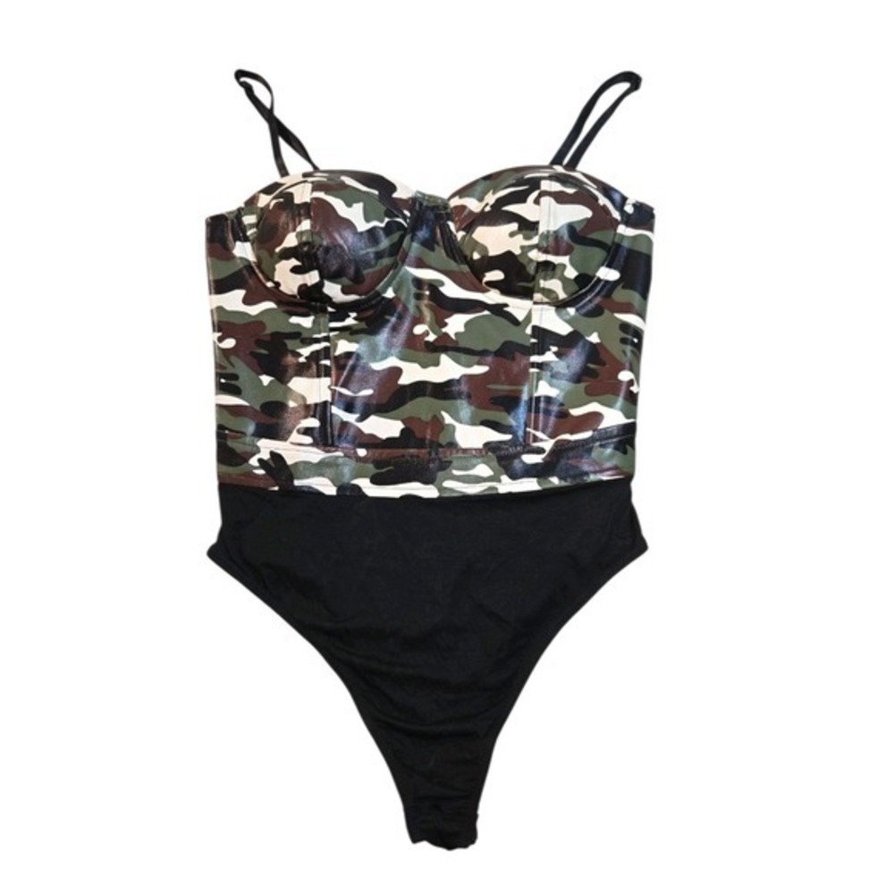 Like An Angel Bustier Crop Bodysuit Push Up Women's Top Bra Camo Print SZ S NWOT